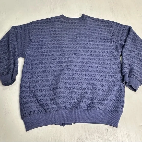 Vintage 80s/90s Koman Men’s Cardigan • Blue Textured Knit • Made in Korea • L - Picture 9 of 9